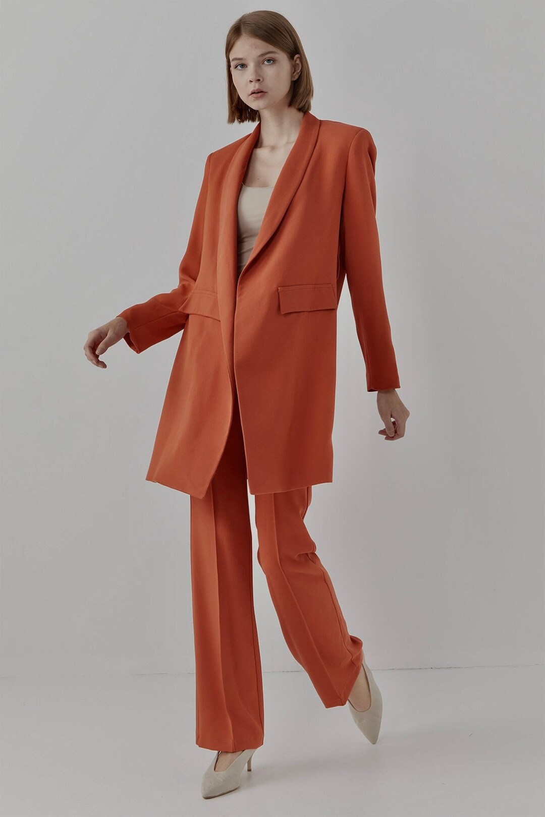Orange Pants and Jacket Suit Three Piece Suits for Women Power Suit
