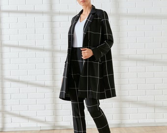 Black Double-Breasted Plaid Womens Suit | Womens Plaid Blazer | Womens Pant Suit