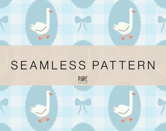 Pastel Goose Fabric Pattern, Rustic Farmhouse Seamless Design, Country Kitchen Digital Paper