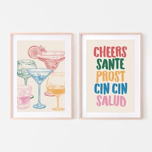 Salud Print – ミニマリストなメキシカンウォールアート | レトロなバーカートポスター | スペインの乾杯タイポグラフィ | 家庭やキッチンの装飾用デジタルダウンロード