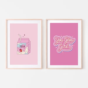 Coquette Wall Art Set of 2 | Pink Room Decor for Girls | Soft Girl Aesthetic Prints | Digital Download | Feminine Bedroom Art