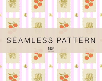 Sardines Pattern, Tinned Fish Seamless, Sardine and Tomato Digital Paper, Pink Stripe Culinary Design