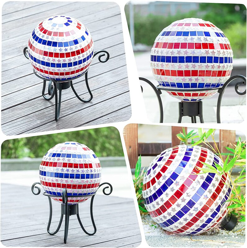 Gazing Ball, Glass Garden Globe, Mosaic Garden Lawn Ornament, 10 Inch