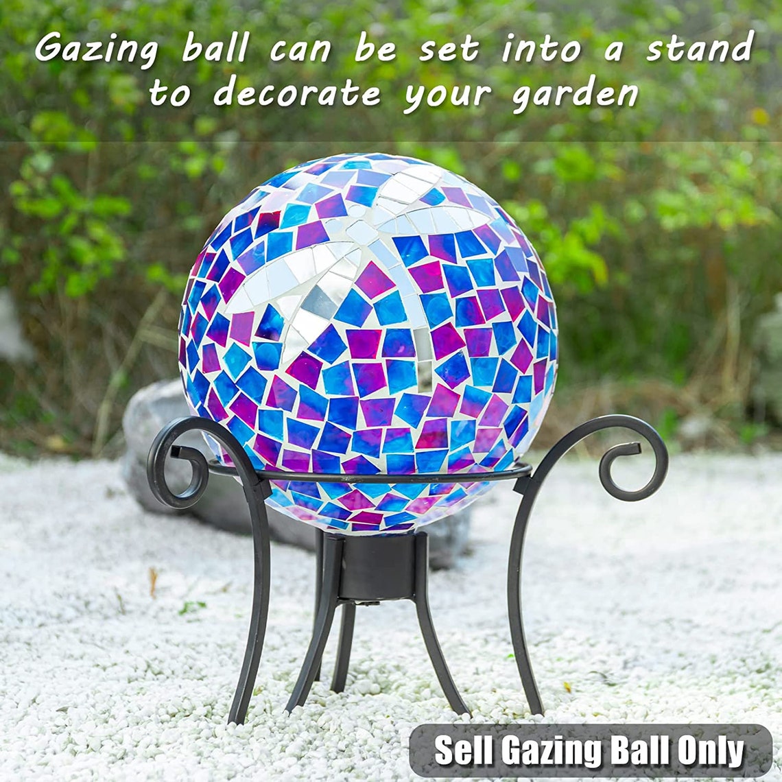Gazing Ball, Garden Glass Globe, Mosaic Glass Sphere, 10 Inch