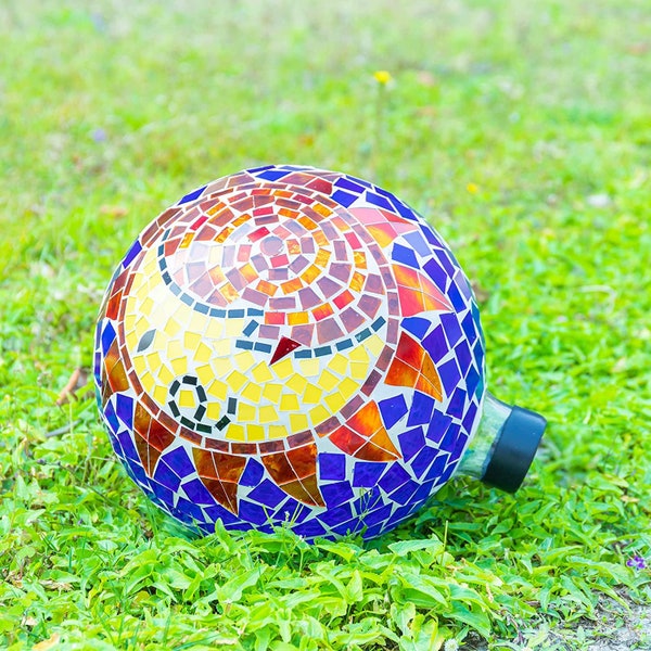 Glass Gazing Ball, Garden Globe Gazing ball, Mosaic Glass Sphere for Garden, 10 inch, Moon & Sun