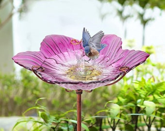 Outdoor Bird Bath , Glass Birdbath, Garden Art, With Metal Stake