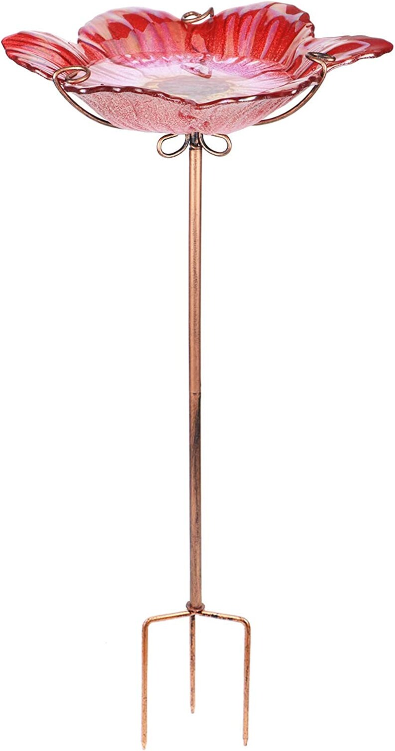 26 Inch Pink Bird Bath Bowl, Glass Bird Bath Bowl With Metal Stake Etsy