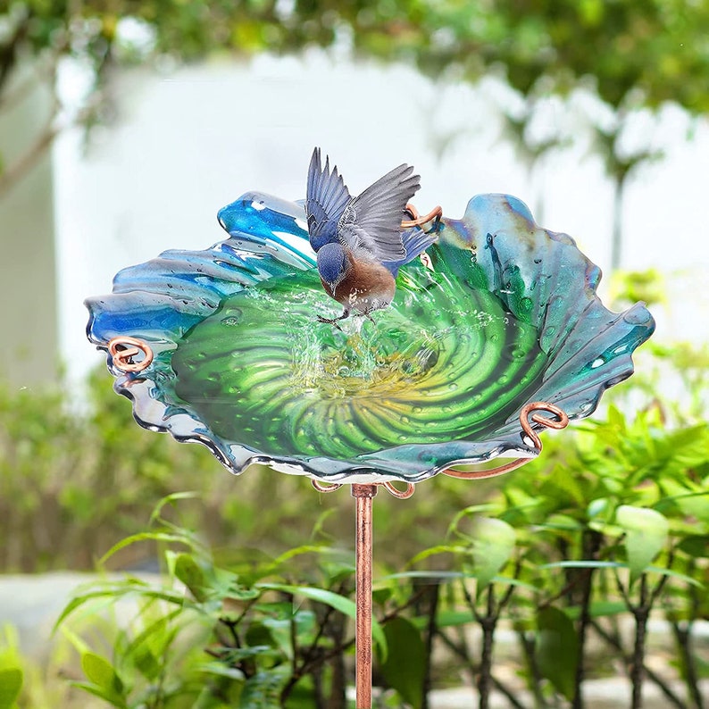Glass Bird Bath Bowl for the Outdoors, Metal Stake, 26 Inch Etsy