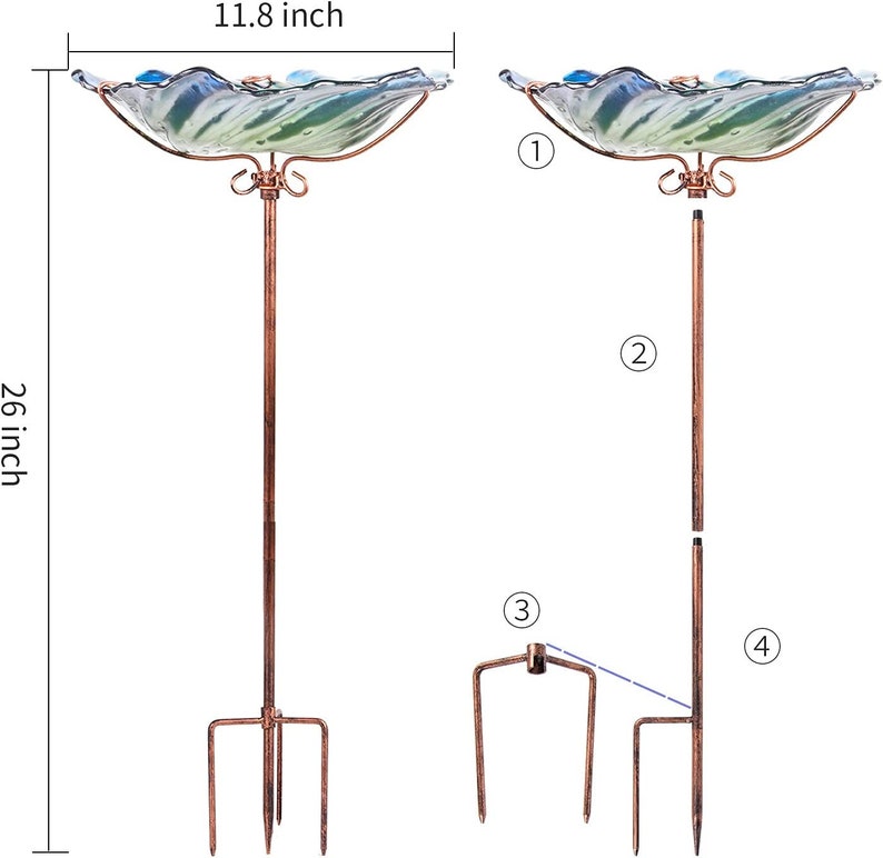 Glass Bird Bath Bowl for the Outdoors, Metal Stake, 26 Inch Etsy