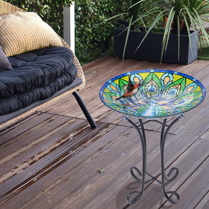 Bird Baths for Outdoor, Glass Bird Baths Outside Garden Birdfeeder With