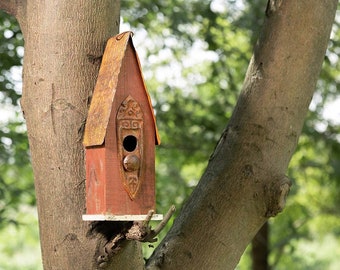 Hand painted rustic birdhouse, hanging birdhouse, birdhouse feeder, wooden birdhouse, metal birdhouse, garden birdhouse, birdhouse