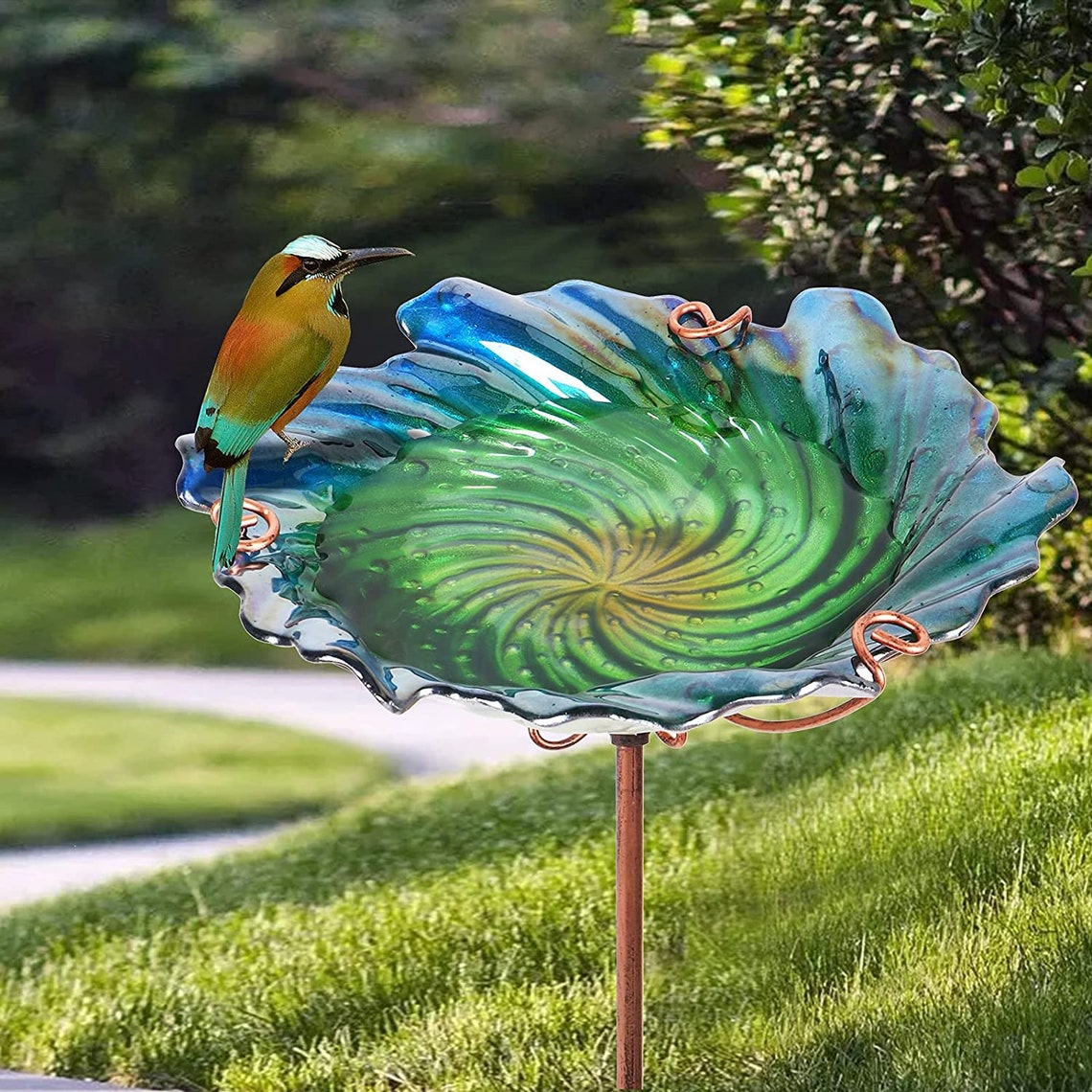 Glass Bird Bath Bowl for the Outdoors, Metal Stake, 26 Inch Etsy