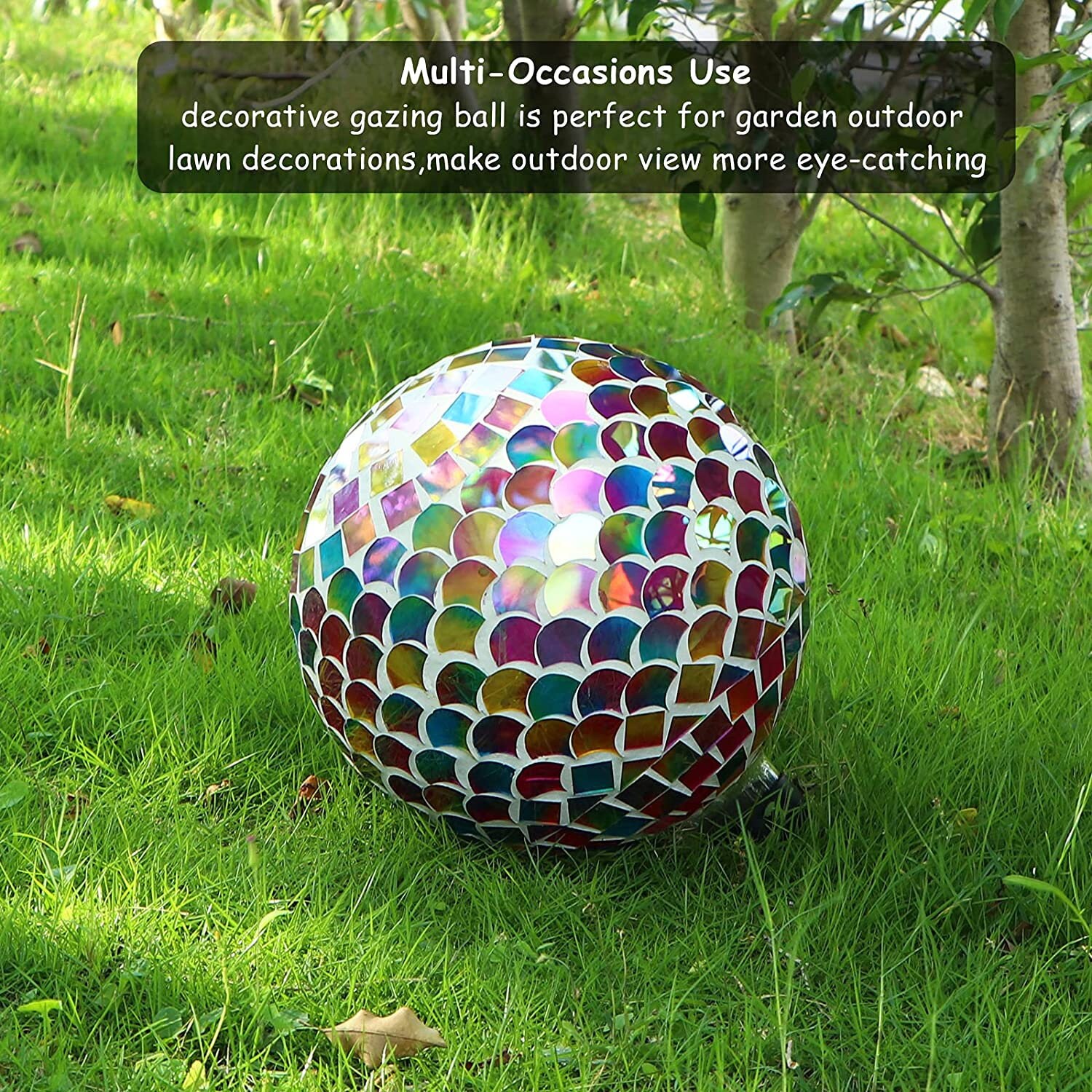 Gazing Ball Stand Stand Alpine Corporation, Mosaic Peacock Iridescent Glass  10Inch Model Gbt118 Gazing Ball Garden Sculpture, image size:1500x1500