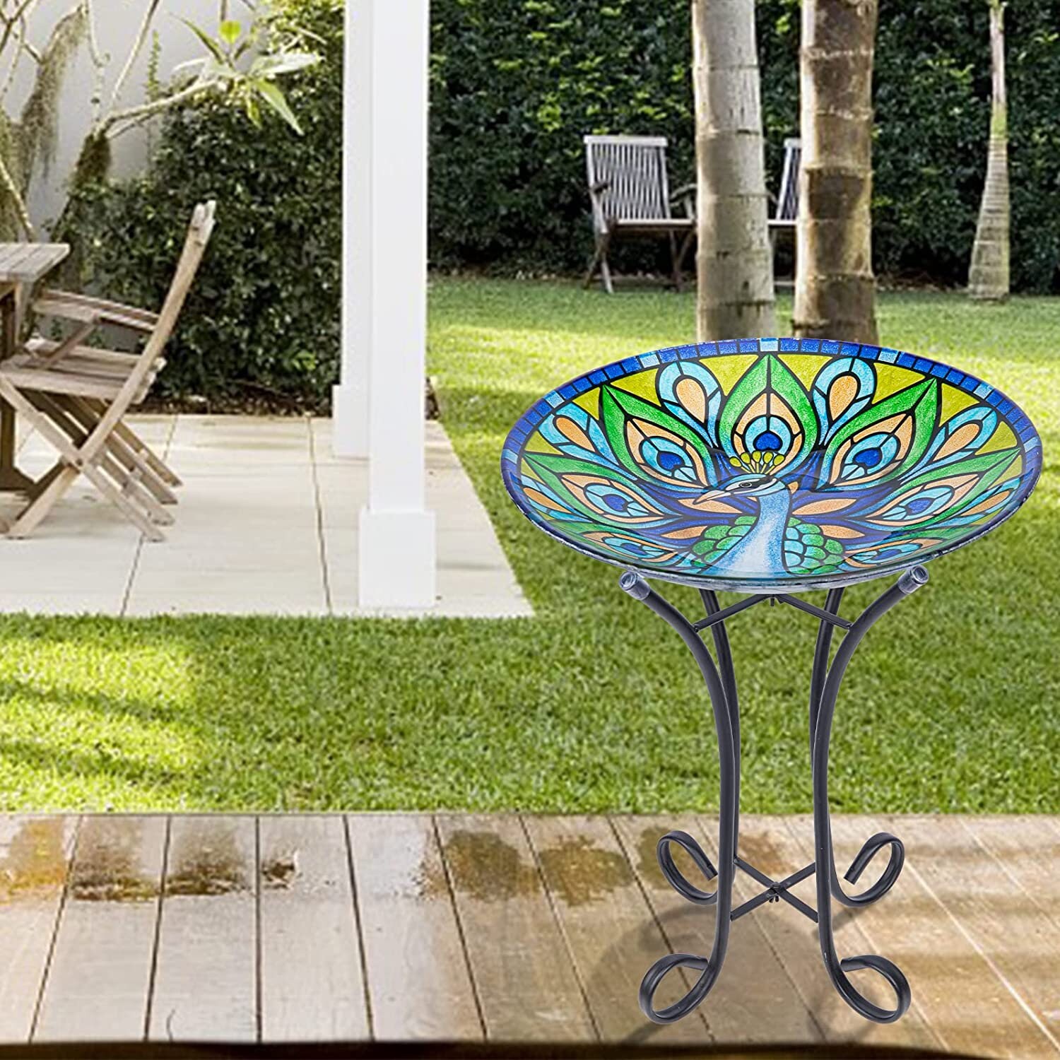 Bird Baths for Outdoor, Glass Bird Baths Outside Garden Birdfeeder With