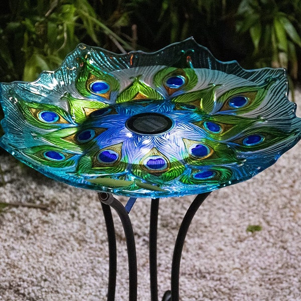 Outdoor Bird Bath, Garden Bird Bath, With Metal Stand, Peacock