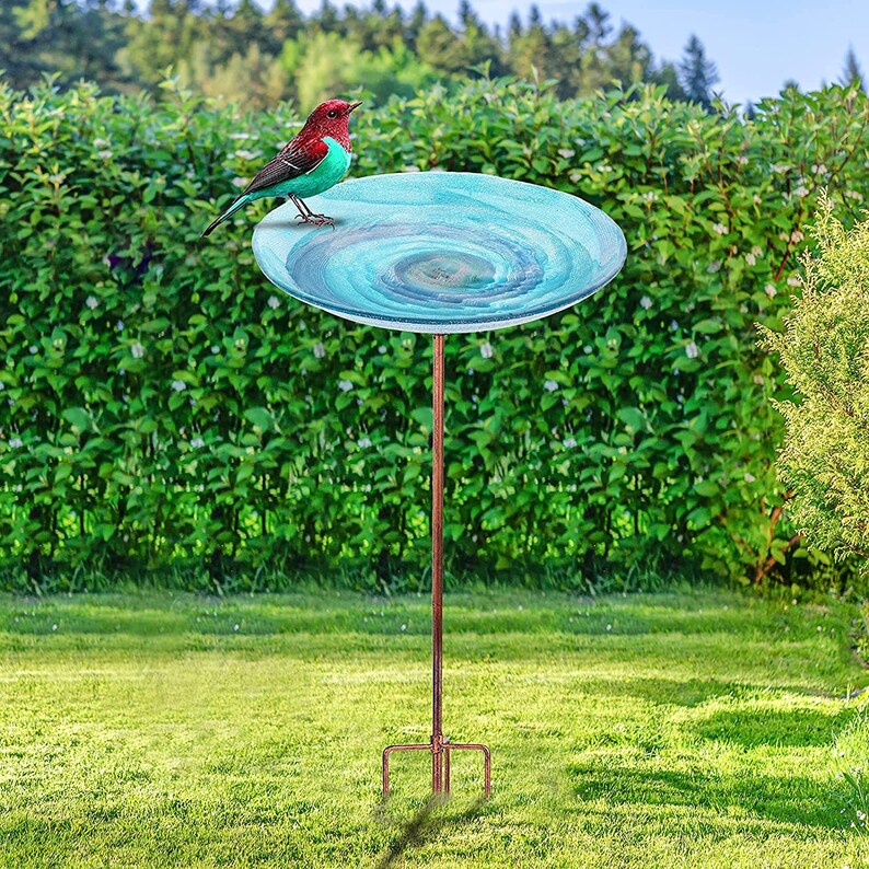 Outdoor Birdbath Glass Bird Bath Bowl Blue Etsy