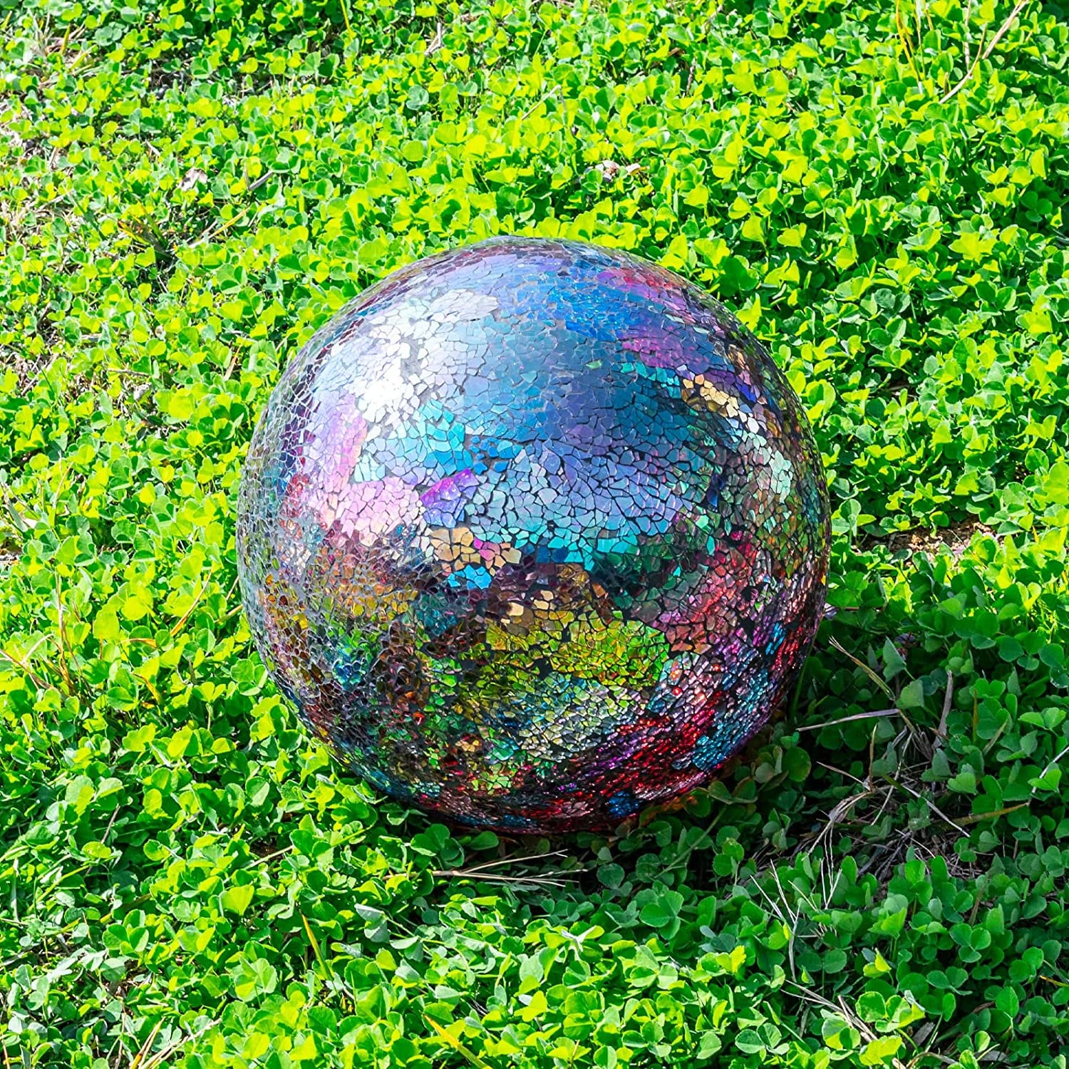 Gazing Ball, Iridescent Crackled Glass Mosaic Gazing Balls Sphere for