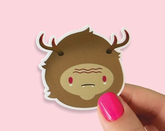 Jackalope Bigfoot Head Glossy Sticker | Cryptid Paranormal Sticker | Mythical Animal Face Decal | Waterproof Weatherproof Die Cut Vinyl