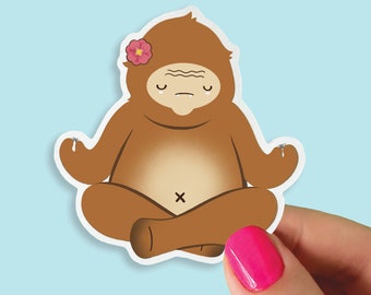 Bigfoot Yoga Meditation Glossy Sticker | Cute Cryptid Paranormal Sticker | Yogi Bigfoot | Waterproof Weatherproof Die Cut Vinyl
