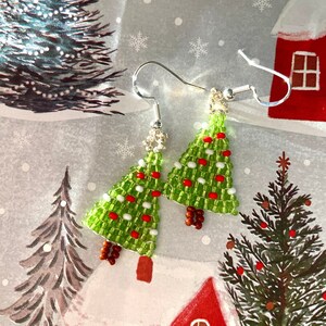 christmas tree seed beads earrings