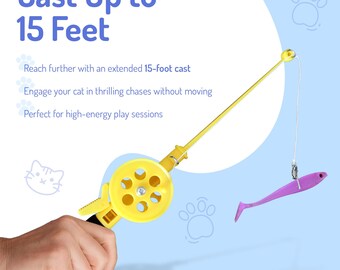 Cat Fishing Pole Toy - Fishing Rod Toy for Cat, Casts and Reels 15 Feet!  Safe Interactive Cat Toy. - Etsy