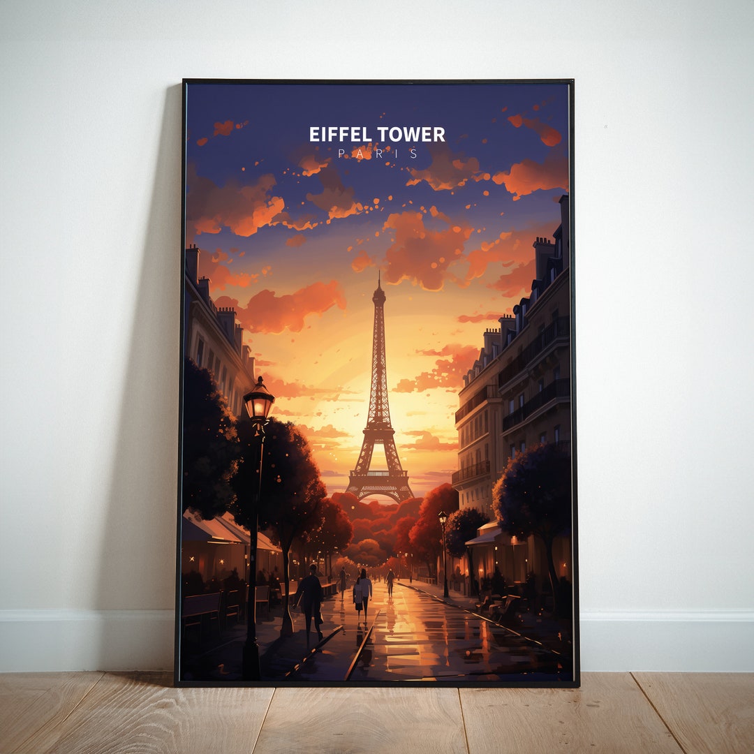 Leinwanddruck Paris Eiffelturm Regenschirm – 46x31 Cm, Violette Wandkunst, Fertig Zum Aufhängen