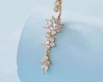 gold diamond crystal belly bar