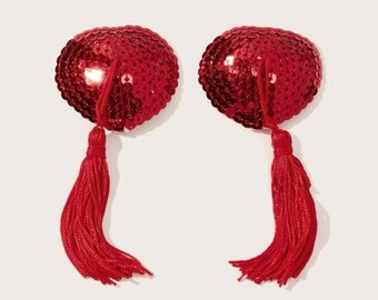 Red sequin pasties - Luxury reusable nipple covers