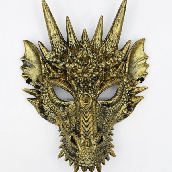 Gold Masquerade - Dragon Cosplay - Gold Chinese Dragon Mask Halloween - Fancy Dress - Dragon Furry