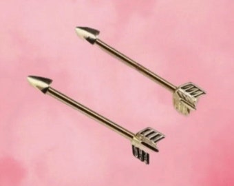 Set of 2 Gold Arrows Nipple Bars Body Jewellery Barbell Piercing Surgical Steel