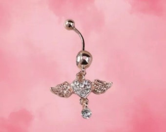 Heart with Wings Belly Bar Jewellery - Rose Gold Belly Ring