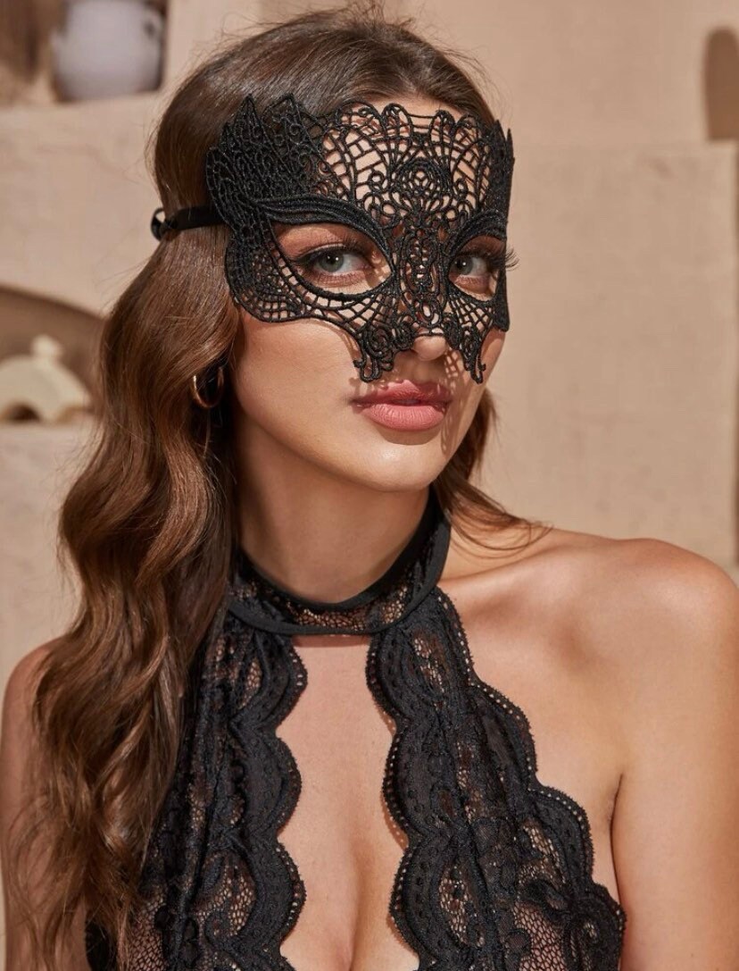 Black Masquerade Cosplay Black Lace Mask Halloween Fancy Etsy