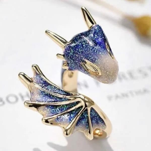 Blue and gold dragon ring
