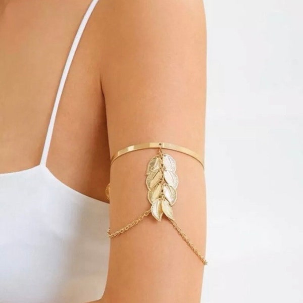 Upper Arm Cuff Bracelet - Gold Leaf Arm Band - Love Island - Ibiza - Summer - Beach Jewellery