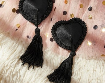 Black pasties with tassels - Luxury reusable nipple covers