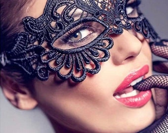 Schwarze Maskerade - Cosplay - Schwarze Spitzen Maske Halloween - Kostüm - Burlesque Tanz Kostüm