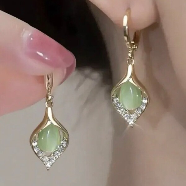 Gold Hoop earrings - Aventurine & Cubic Zirconia healing crystal earrings