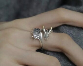 Silver and gold dragon ring