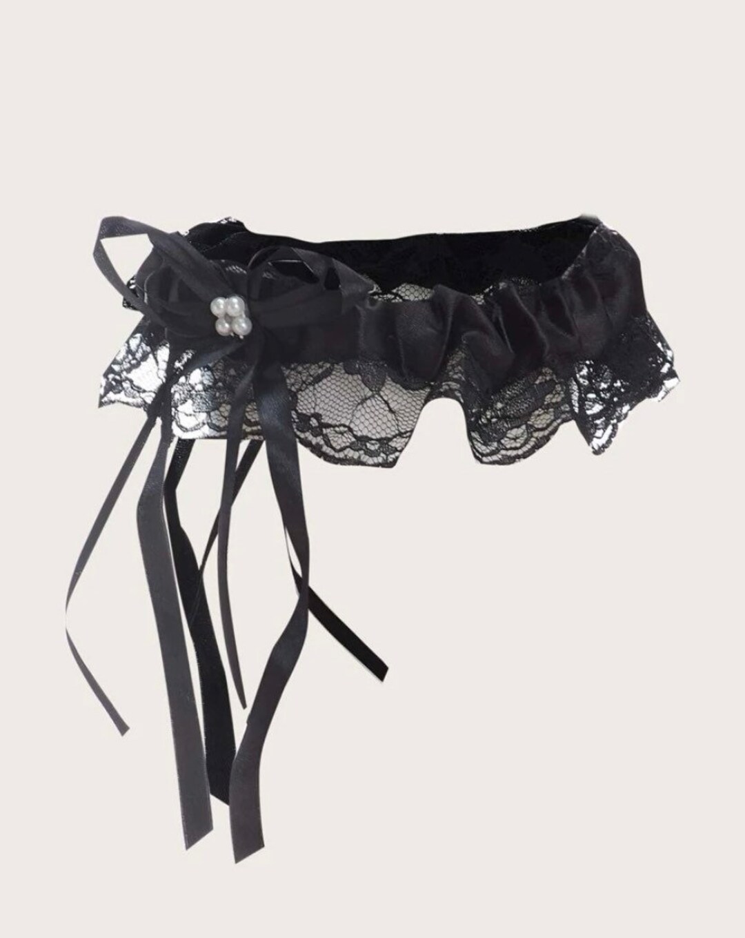 Black Lace Leg Garter With Pearl Charms Dress up Adult Play Etsy