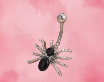 Silver and black spider Belly Bar - Surgical Steel Belly Ring
