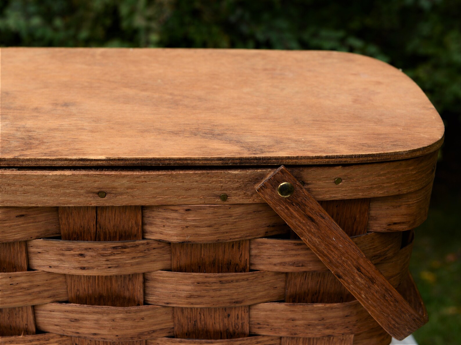 Picnic Basket Vintage Splint Wood Woven Basket With Wood Top Etsy