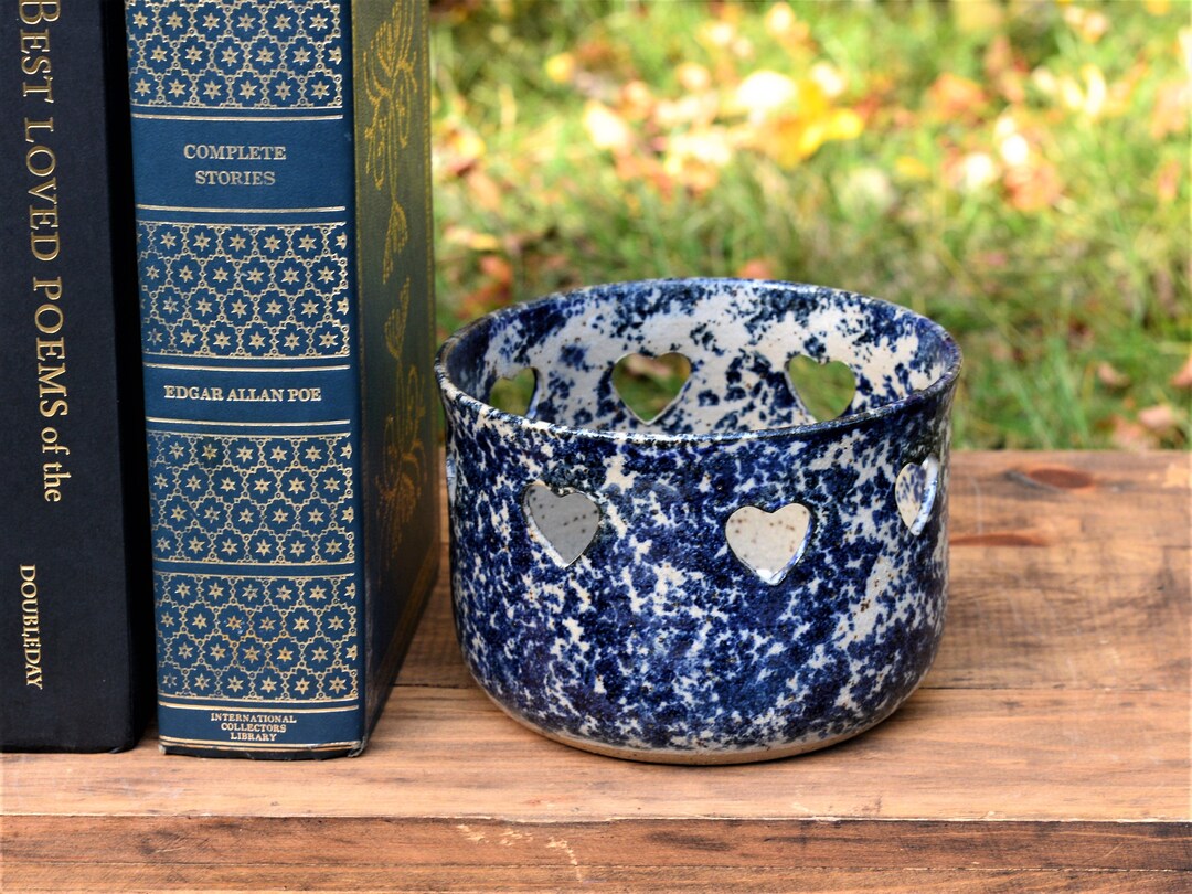 Heart Cutout Spongeware Potpourri Bowl Blue Sponge Heart Etsy