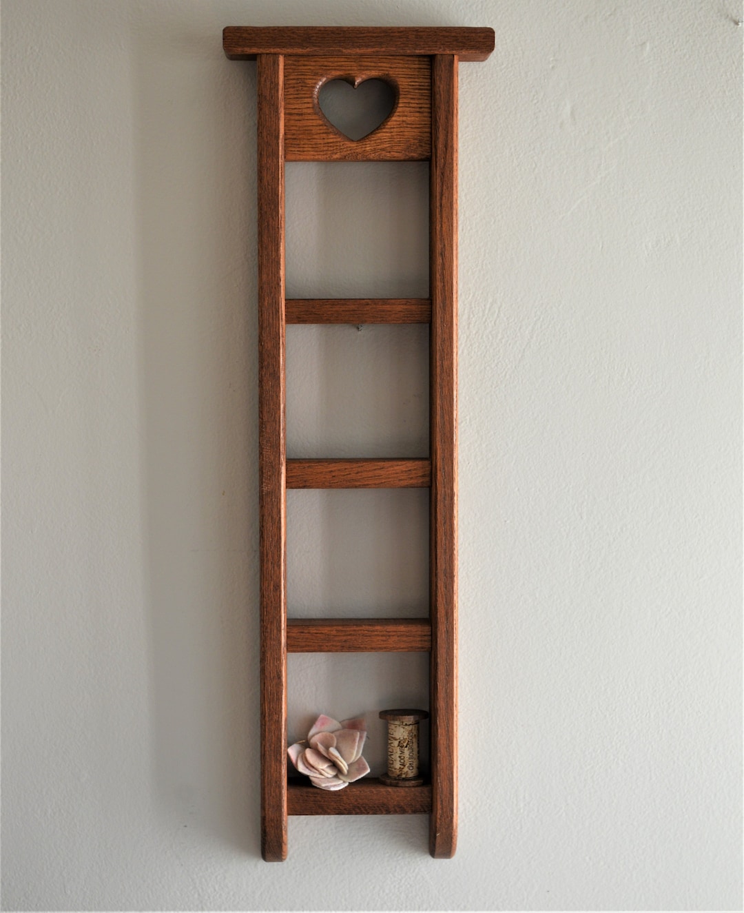 Wood Heart Cutout Ladder Tchotchke Shelf Tall Skinny Narrow Etsy