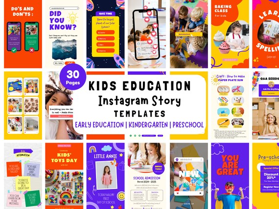 30 Kids Education Instagram Story Templates | School Kids Content | Canva Editable Posts (Digital Download)