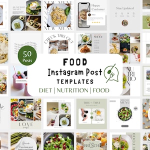 50 Food Instagram Post | Food Instagram Canva Template | Healthy Eating Social Media Post | Foodie Instagram | Recipe Instagram | Dietitian