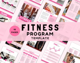Puede incluir: Una plantilla de programa de fitness rosa y blanca con 45 páginas. La plantilla incluye una variedad de temas relacionados con el fitness, como la nutrición, el ejercicio y la gestión del tiempo. La plantilla está diseñada para ayudar a las personas a crear un plan de fitness personalizado.