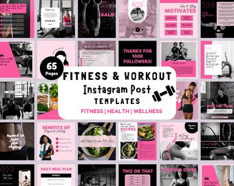65 Fitness Instagram Post Template | Social Media Posts for Gym, Fitness, Health Coach | Personal Trainer | Workout & Sport Canva Templates