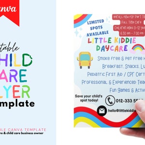 Szablon ulotki opieki nad dziećmi Canva | Opieka nad dziećmi | Temat zabawy | Plakat żłobka | Centrum zabaw | Edytowalny plakat przedszkola | Ulotka do wydruku