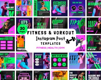 フィットネスInstagram投稿テンプレート｜ネオンテーマ、ジムワークアウト（デジタルダウンロード）