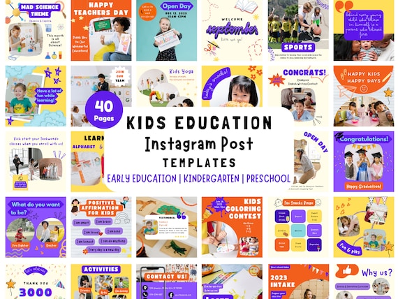 40 Kids Education Instagram Templates | School Kids Content | Canva Editable Posts (Digital Download)